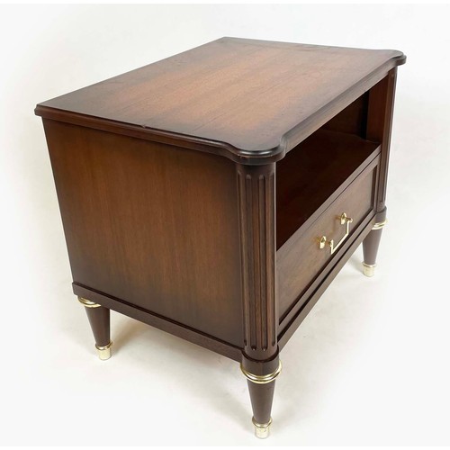 178 - WARING AND GILLOWS BEDSIDE TABLES, a pair, Directoire style mid 20th century mahogany, each with sin... 