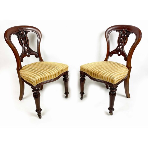 184 - DINING CHAIRS, a set of six, Victorian mahogany balloon backs with ornate interlaced carved and pier... 