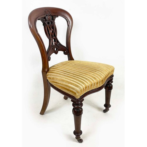 184 - DINING CHAIRS, a set of six, Victorian mahogany balloon backs with ornate interlaced carved and pier... 