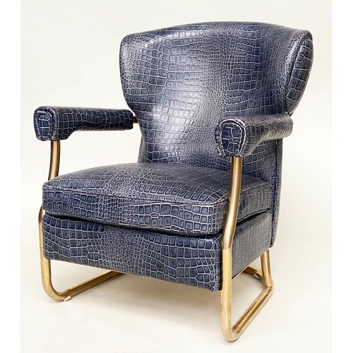 369 - ARMCHAIR, faux crocodile upholstery, gilt metal tubular frame, 72cm W.