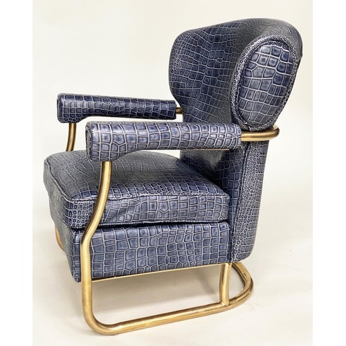 369 - ARMCHAIR, faux crocodile upholstery, gilt metal tubular frame, 72cm W.