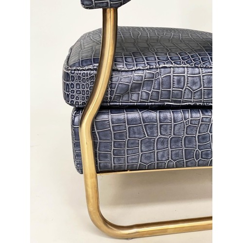 369 - ARMCHAIR, faux crocodile upholstery, gilt metal tubular frame, 72cm W.