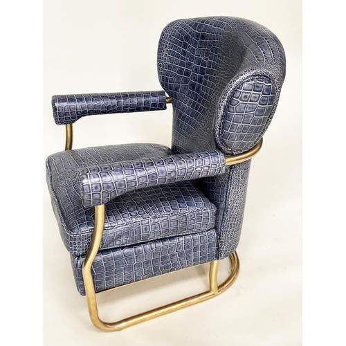 369 - ARMCHAIR, faux crocodile upholstery, gilt metal tubular frame, 72cm W.