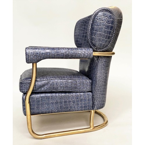 369 - ARMCHAIR, faux crocodile upholstery, gilt metal tubular frame, 72cm W.