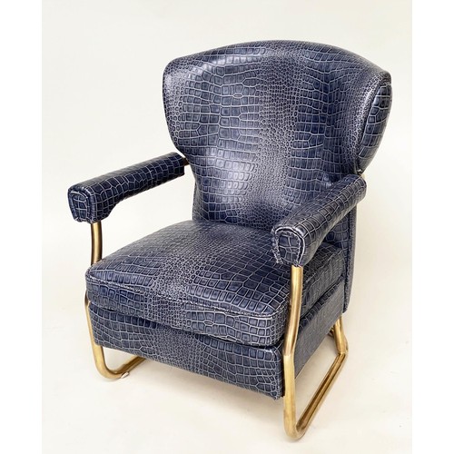 369 - ARMCHAIR, faux crocodile upholstery, gilt metal tubular frame, 72cm W.