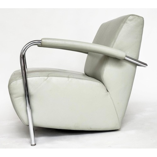 324 - LEOLUX SCYLLA ARMCHAIR, by Gerard Vollenbrock, stitched grey leather and chromed framed, 72cm W.