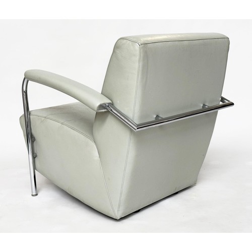 324 - LEOLUX SCYLLA ARMCHAIR, by Gerard Vollenbrock, stitched grey leather and chromed framed, 72cm W.