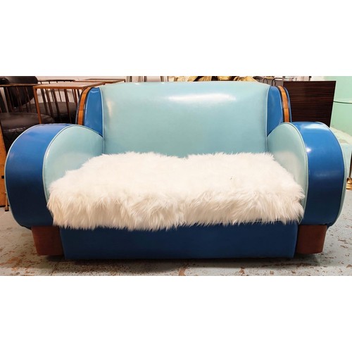 317 - SOFA, vintage Art Deco in a later vinyl and faux fur upholstery, 146cm W.