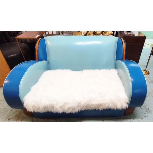 317 - SOFA, vintage Art Deco in a later vinyl and faux fur upholstery, 146cm W.