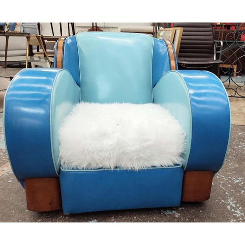 318 - ARMCHAIRS, a pair, vintage Art Deco, in a later vinyl and faux fur upholstery, 90cm W. (2)