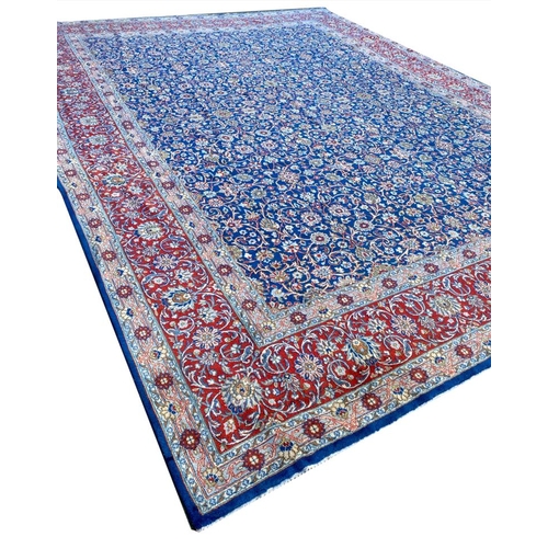 99 - ANTIQUE PERSIAN KERMAN LAVER CARPET, 407cm x 304cm.