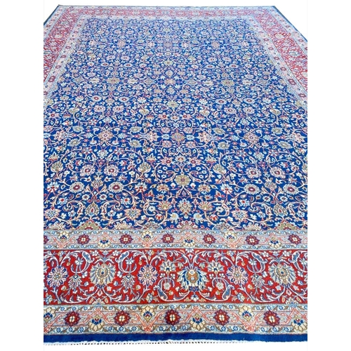 99 - ANTIQUE PERSIAN KERMAN LAVER CARPET, 407cm x 304cm.