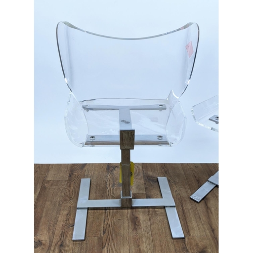 434 - SIDE CHAIRS, a pair, lucite and chrome, each 51cm x 89cm H. (2)