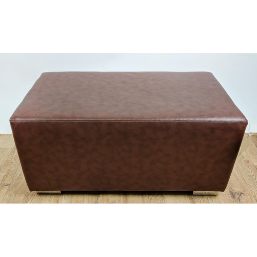 463 - LEATHER HEARTH STOOL, brown leather, contemporary design, rectangular form, 53cm x 45cm H x 95cm.