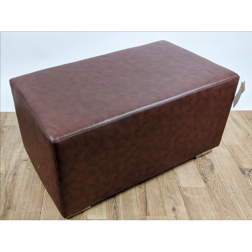 463 - LEATHER HEARTH STOOL, brown leather, contemporary design, rectangular form, 53cm x 45cm H x 95cm.