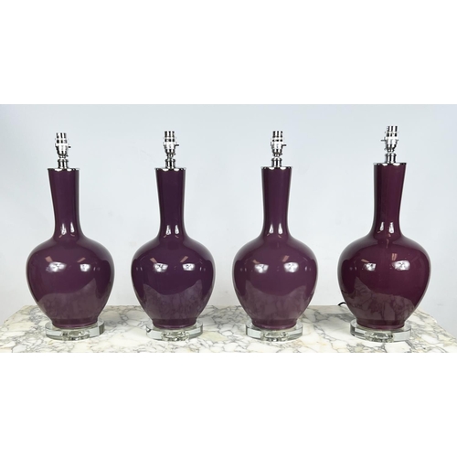 108 - TABLE LAMPS, a set of four, ceramic vase form with lucite bases, 51cm H. (4)