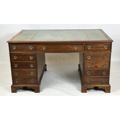 109 - PARTNERS DESK, Victorian mahogany, tooled leather top, with eleven drawers to each side, raised on b... 