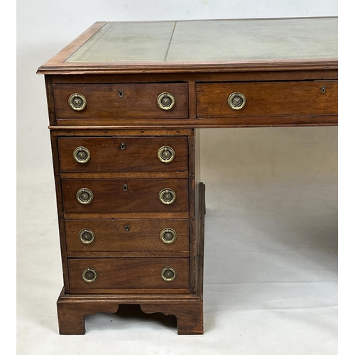 109 - PARTNERS DESK, Victorian mahogany, tooled leather top, with eleven drawers to each side, raised on b... 