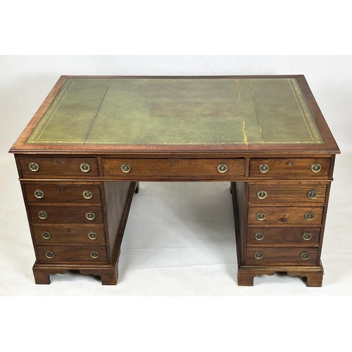 109 - PARTNERS DESK, Victorian mahogany, tooled leather top, with eleven drawers to each side, raised on b... 