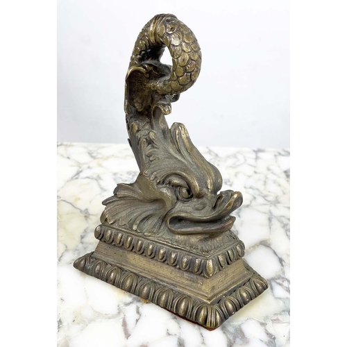 17 - BOOKENDS, four, Regency style bronze dolphins, 20cm H x 12cm W x 12cm L. (4)