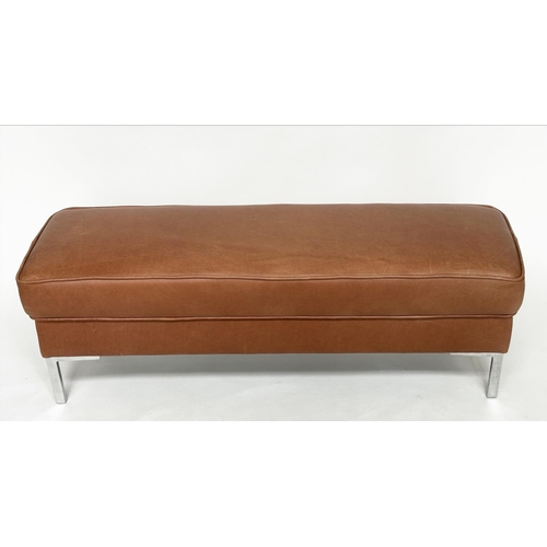 297 - FOOTSTOOLS AND MORE WINDOW SEAT, rectangular natural soft brown leather upholstered with metal suppo... 