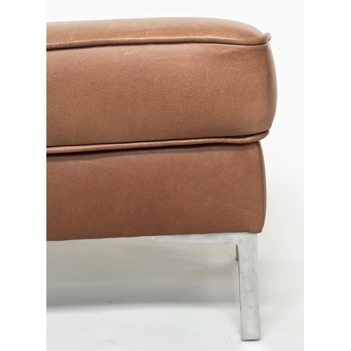 297 - FOOTSTOOLS AND MORE WINDOW SEAT, rectangular natural soft brown leather upholstered with metal suppo... 