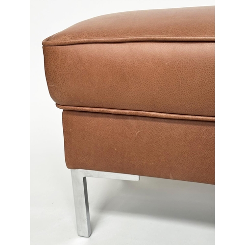 297 - FOOTSTOOLS AND MORE WINDOW SEAT, rectangular natural soft brown leather upholstered with metal suppo... 
