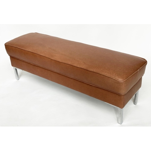 297 - FOOTSTOOLS AND MORE WINDOW SEAT, rectangular natural soft brown leather upholstered with metal suppo... 