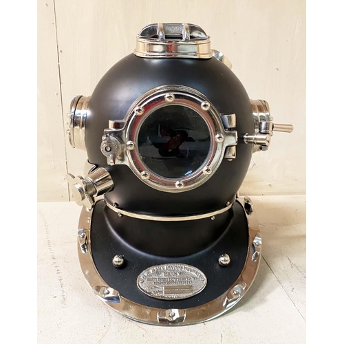 351 - DECORATIVE REPRODUCTION DIVING HELMET, black finish, 46cm x 46cm x 45cm.