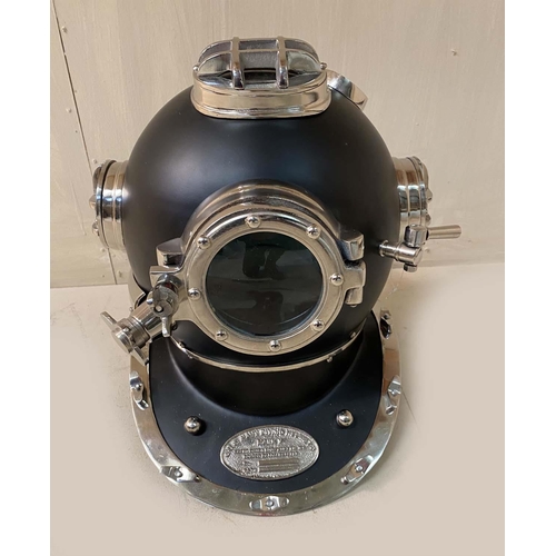 351 - DECORATIVE REPRODUCTION DIVING HELMET, black finish, 46cm x 46cm x 45cm.