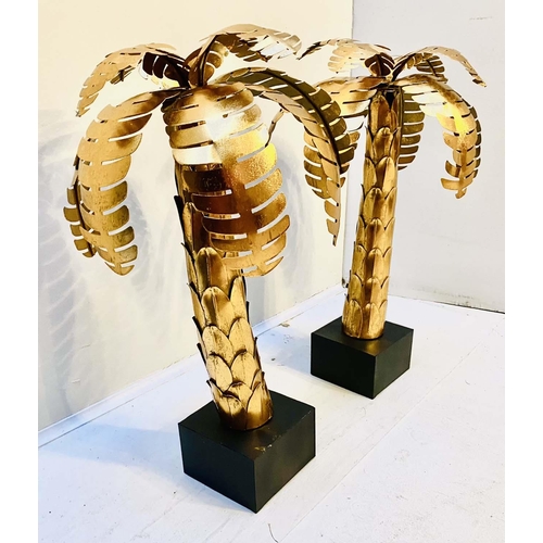 354 - MAISON JANSEN STYLE PALM TREES, a pair, 65cm high, 40cm diameter, gilt metal finish. (2)