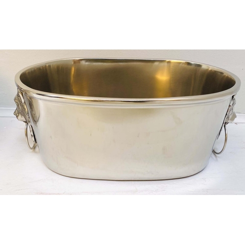 355 - CHAMPAGNE COOLERS, a pair, 16cm high, 45cm wide, 26cm deep, lion head ring handles, polish metal. (2... 