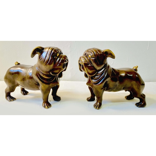 357 - BRONZE BULL DOGS, a pair, 23cm x 31cm x 11cm (2)