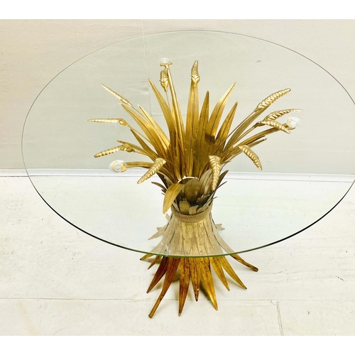 358 - MAISON JANSEN STYLE SIDE TABLE, 60cm high, 70cm diameter, wheat sheaf design, gilt metal, glass top.