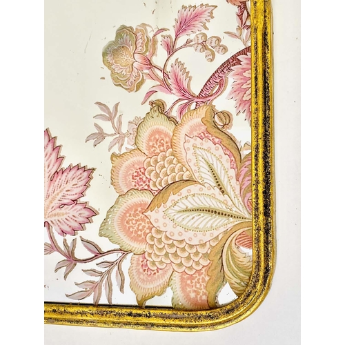 359 - WALL MIRRORS, a set of three, all with floral decoration, gilt frames, 64cm high, 40cm wide. (3)