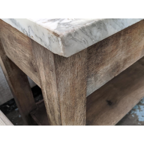 365 - CONSOLE TABLE, 160cm x 45cm x 87cm H, white marble top, with one drawer.