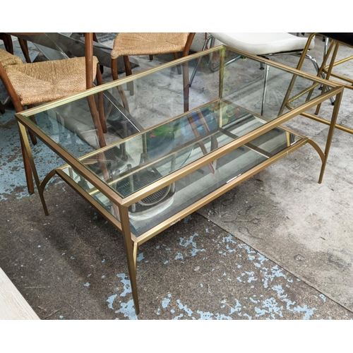 368 - LOW TABLE, 110cm W x  70cm D x 52cm H, with a glass top and undertier.