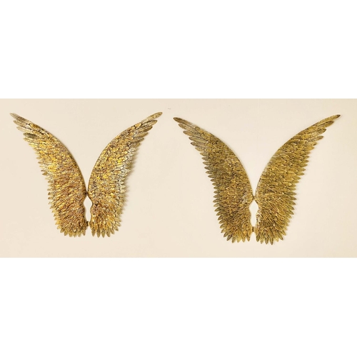 376 - ANGEL WINGS WALL RELIEFS, a pair, gilt metal, 91cm x 100cm. (2)