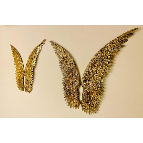 376 - ANGEL WINGS WALL RELIEFS, a pair, gilt metal, 91cm x 100cm. (2)