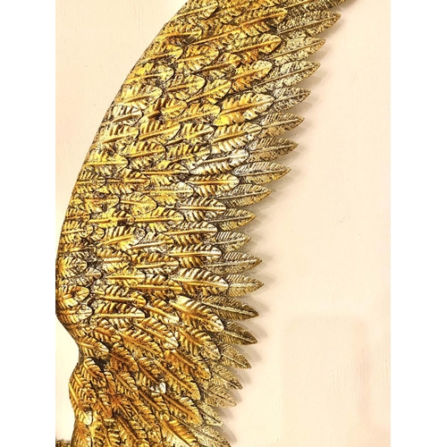 376 - ANGEL WINGS WALL RELIEFS, a pair, gilt metal, 91cm x 100cm. (2)