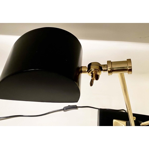 377 - DESK LAMP, two branch, black and gilt metal, adjustable, 51cm H x 65cm W x 17cm D.