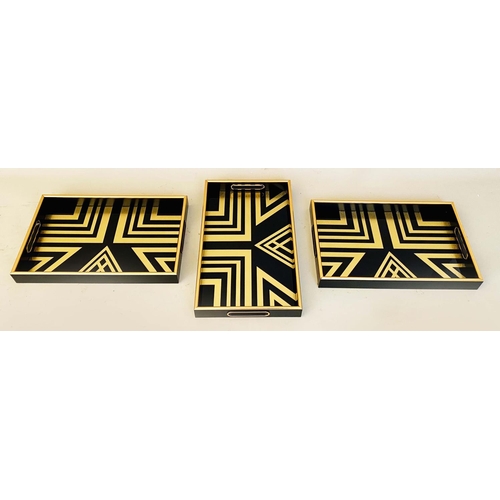 378 - COCKTAIL TRAYS, a set of three, 5cm high, 40cm wide, 25cm deep, Art Deco style design. (3)