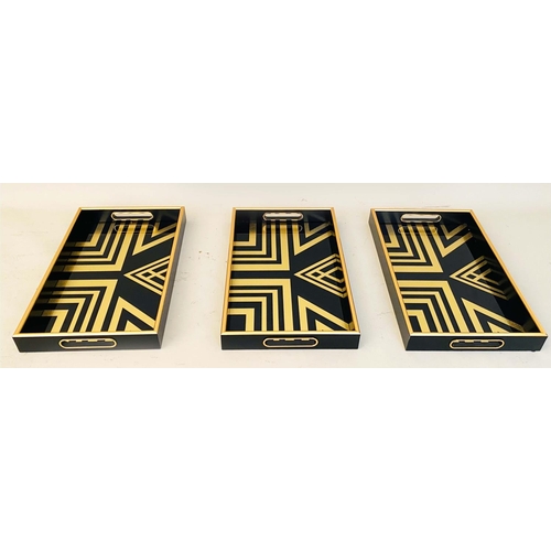 378 - COCKTAIL TRAYS, a set of three, 5cm high, 40cm wide, 25cm deep, Art Deco style design. (3)