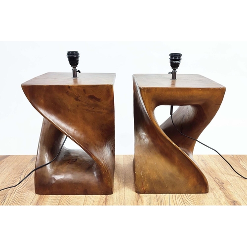 386 - TABLE LAMPS, a pair, double helix design, 55cm H approx. (2)