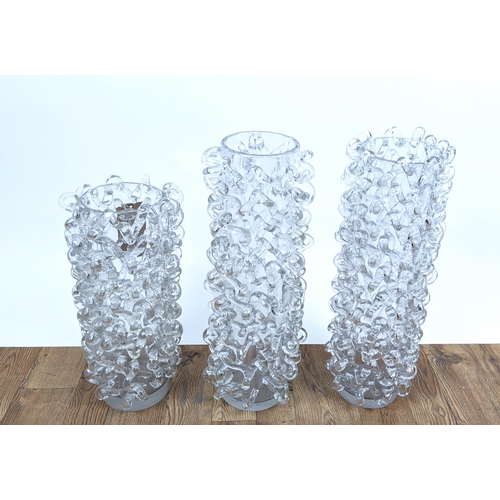 390 - TAMANIN GLASS VASES, a set of two similar and one other smaller, 60cm H at tallest. (3)