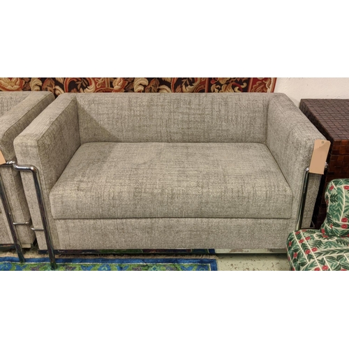 393 - LE CORBUSIER STYLE SOFA, grey fabric upholstery, 130cm x 70cm x 72cm.