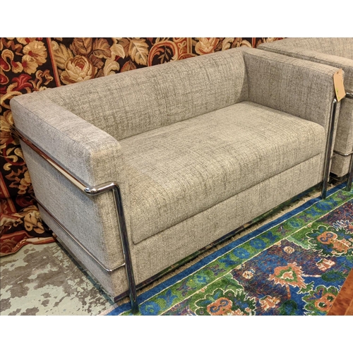 394 - LE CORBUSIER STYLE SOFA, grey fabric upholstery, 130cm x 70cm x 72cm.