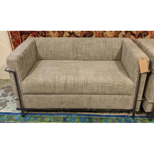 394 - LE CORBUSIER STYLE SOFA, grey fabric upholstery, 130cm x 70cm x 72cm.