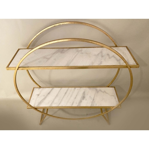 399 - COCKTAIL BAR ETAGERE, 102cm high, 88cm wide, 29cm deep, 1960s French style, two-tier form with marbl... 