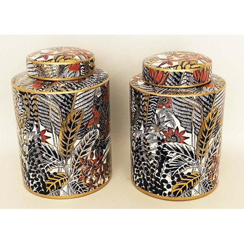 400 - GINGER JARS, a pair, glazed ceramic, 30cm high, 20cm diameter, foliate design. (2)